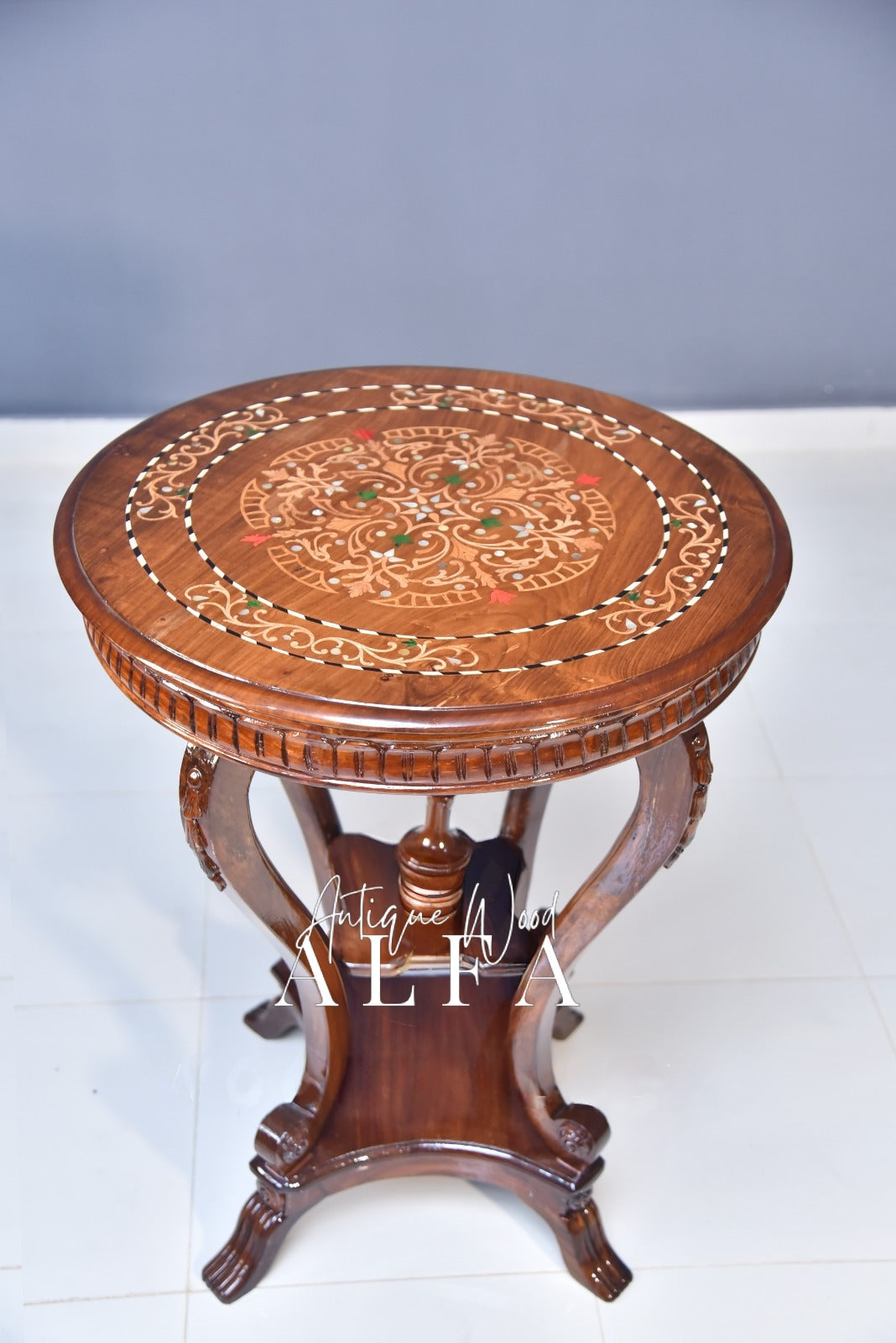 Wooden Colour Full inlay polish Flower Table