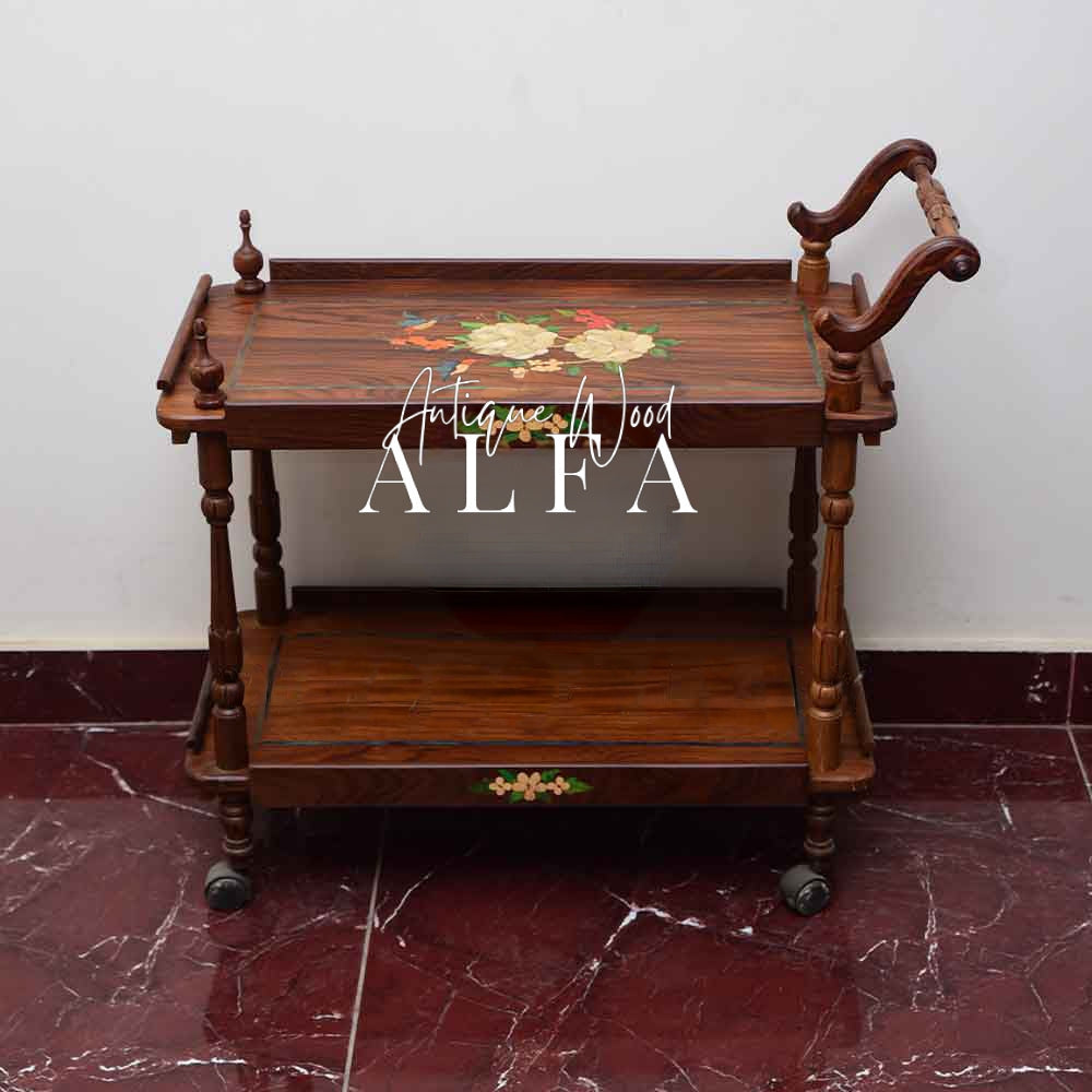 Wooden Tea trolley hand made mother of pearl