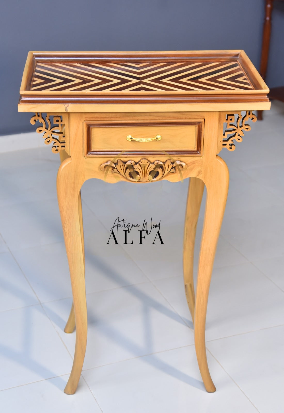 Victorian Style Accent Table with Inlaid Top