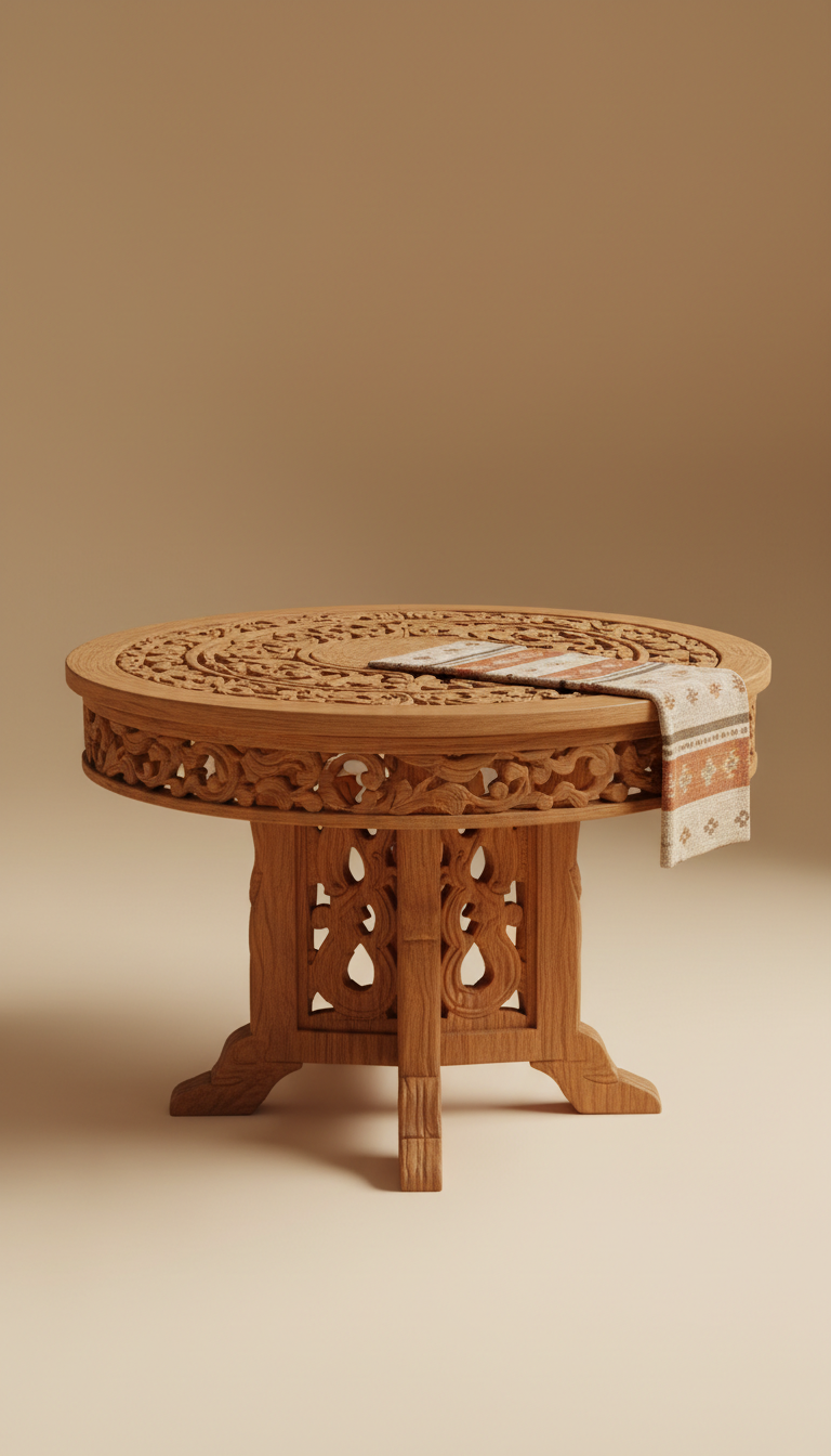 Ornate Solid Teak Dining Table