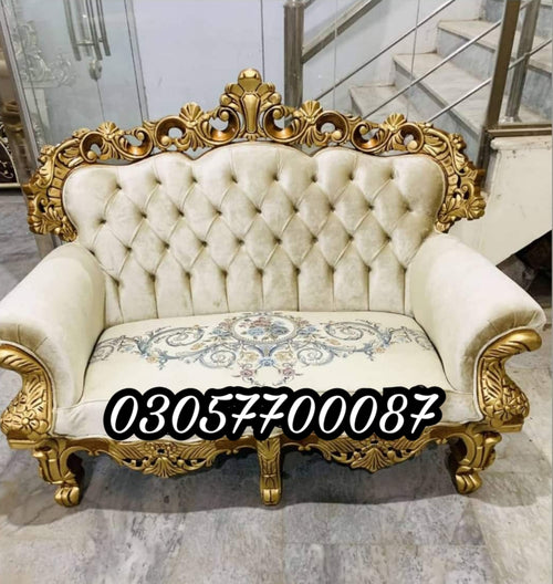Golden Crown Royal Sofa Set | Hand-Carved Sheesham Wood
