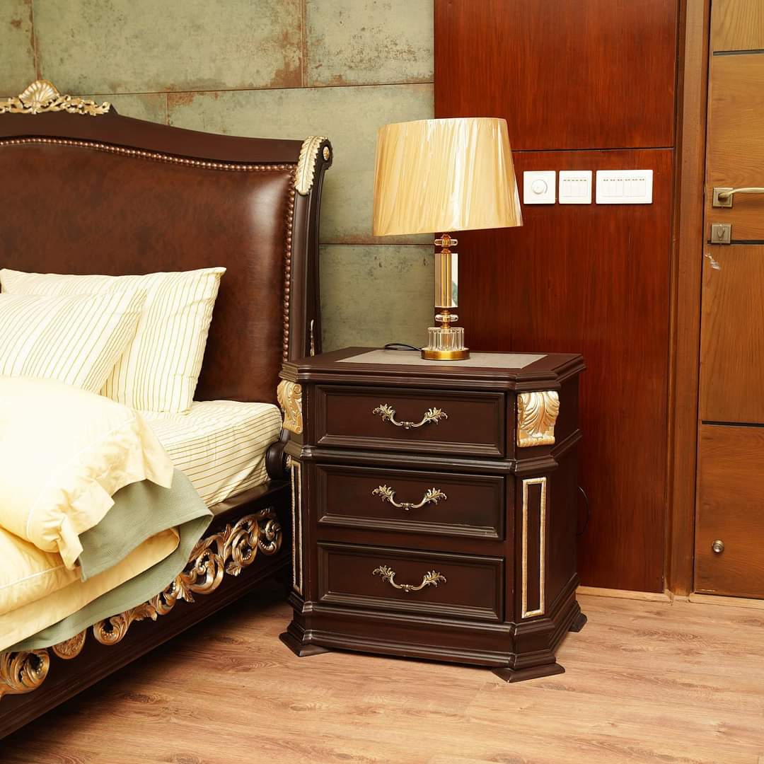 Grand Renaissance Bed Set | Hand-Carved Chinioti Sheesham Wood & Leather Furniture