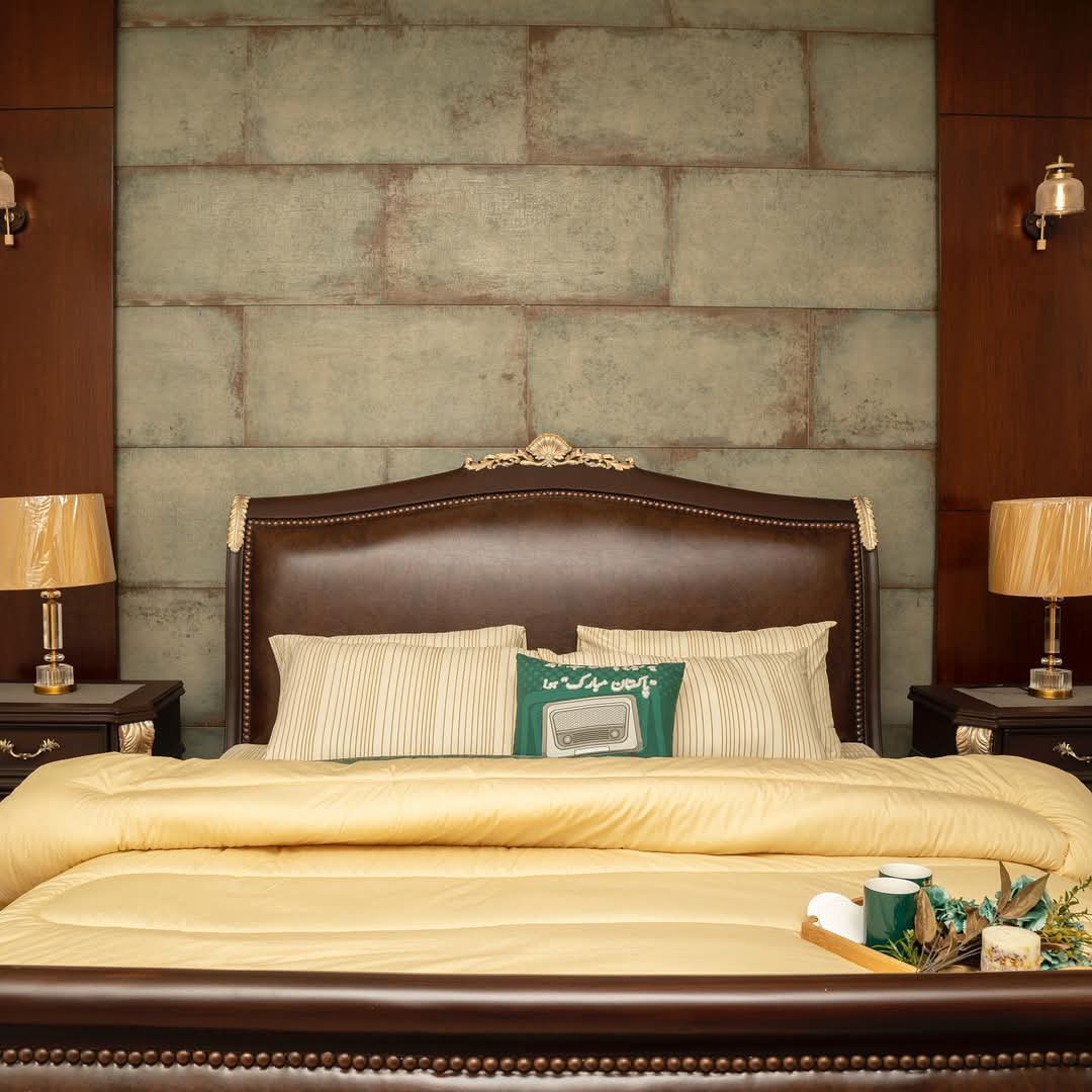Grand Renaissance Bed Set | Hand-Carved Chinioti Sheesham Wood & Leather Furniture