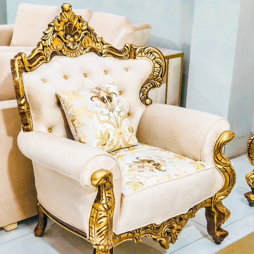 Silver Crown Royal Sofa Set | Hand-Carved