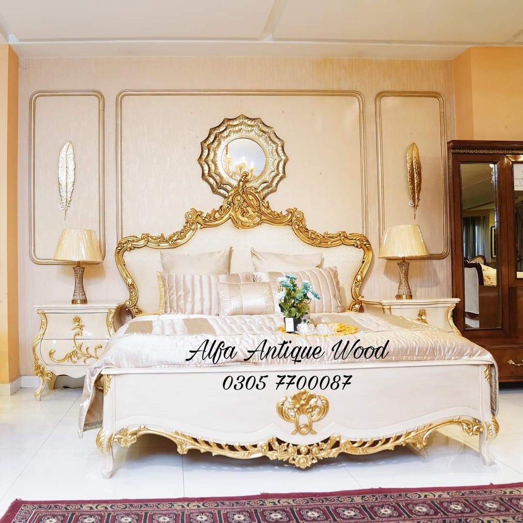 Royal Gold Calisto Bed Set | Handcrafted Chinioti Sheesham Wood Furniture