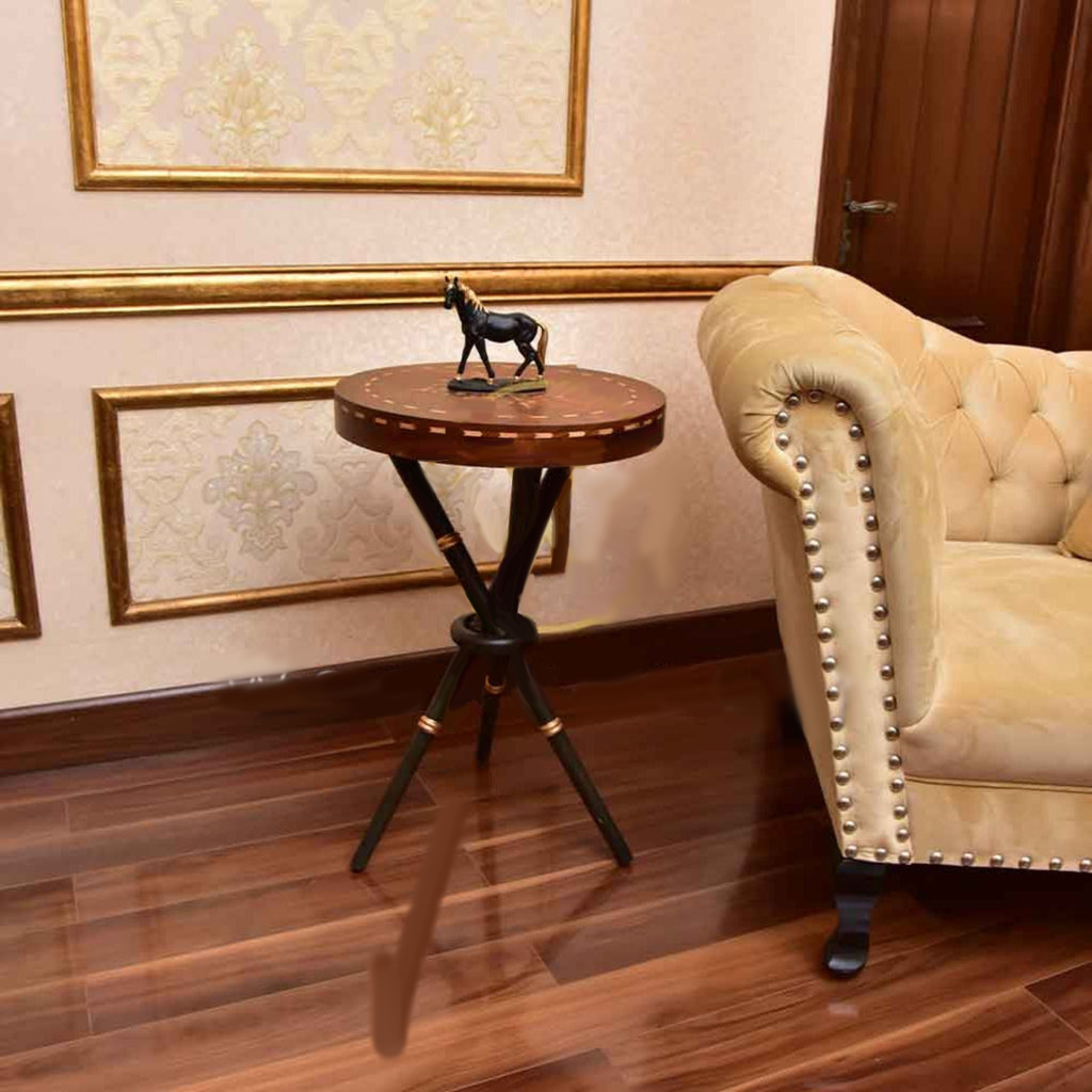 Wooden Bamboo Inlaid Round Tables