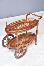 Diana Solid Wood Tea Trolley: Oval Sheesham Wood with Wooden Inlay Top