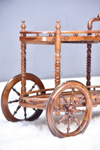 Diana Solid Wood Tea Trolley: Oval Sheesham Wood with Wooden Inlay Top