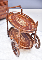 Diana Solid Wood Tea Trolley: Oval Sheesham Wood with Wooden Inlay Top