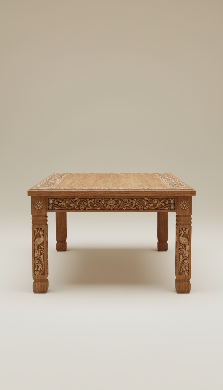 Ornate Solid Teak Dining Table With Chinioti Detailing