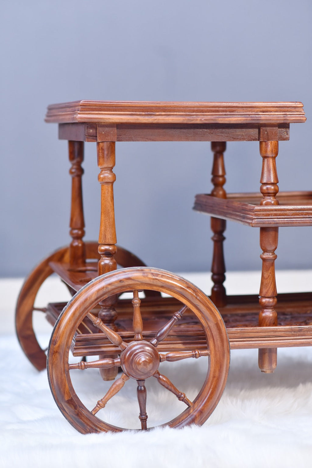 Solid Wooden Mesh Multi step Tier Rectangular Tea Trolley