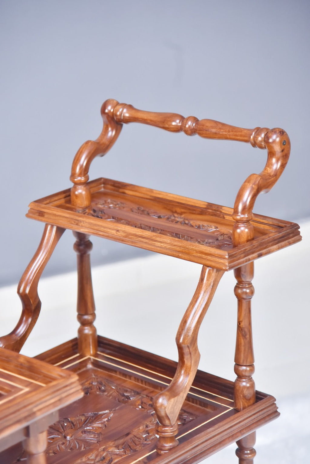 Solid Wooden Mesh Multi step Tier Rectangular Tea Trolley