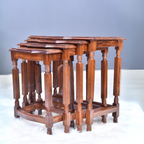 Sheesham Wood Brass Nesting Table Set of 4